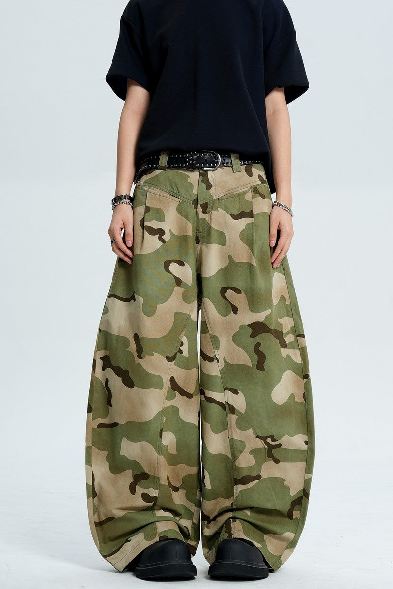 Camo Pleated Wide Leg Pants