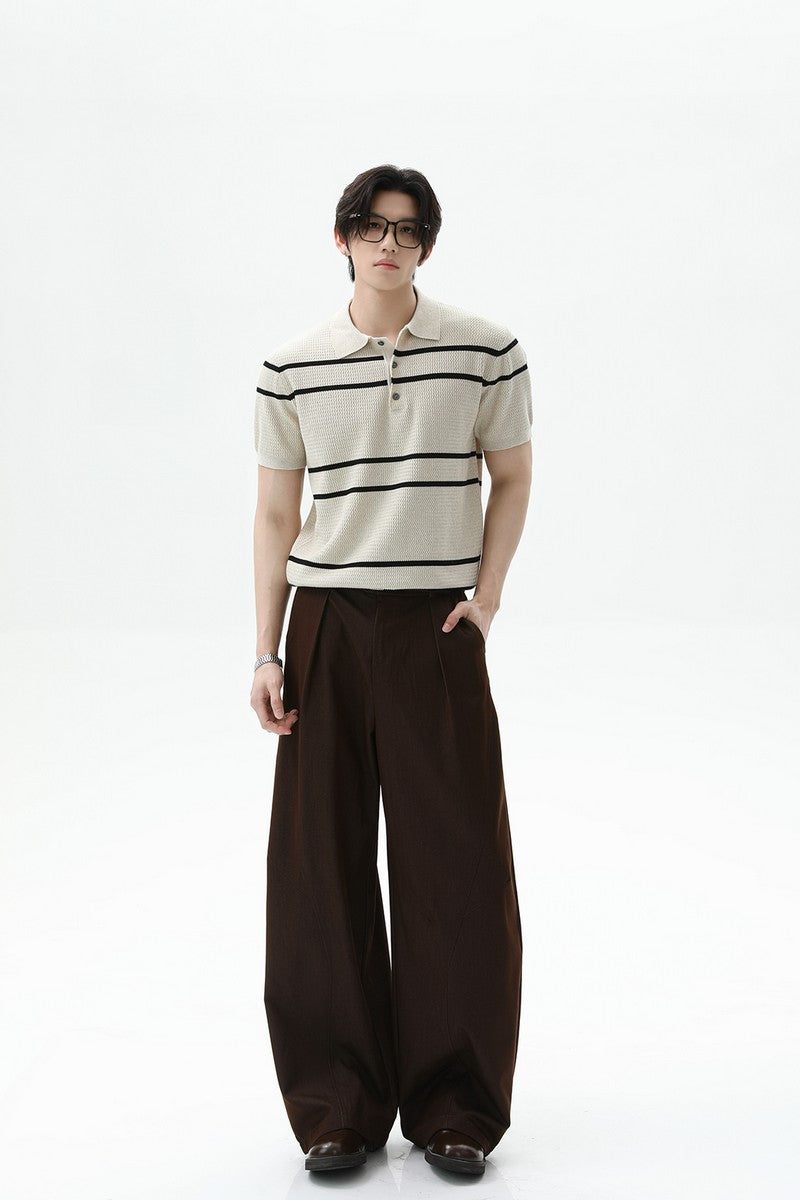 Striped Knit Polo Short Sleeve Tee