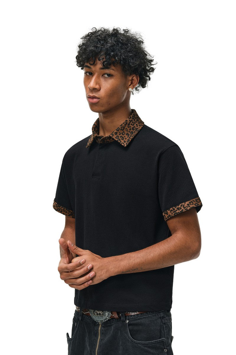Leopard Panel Textured Polo