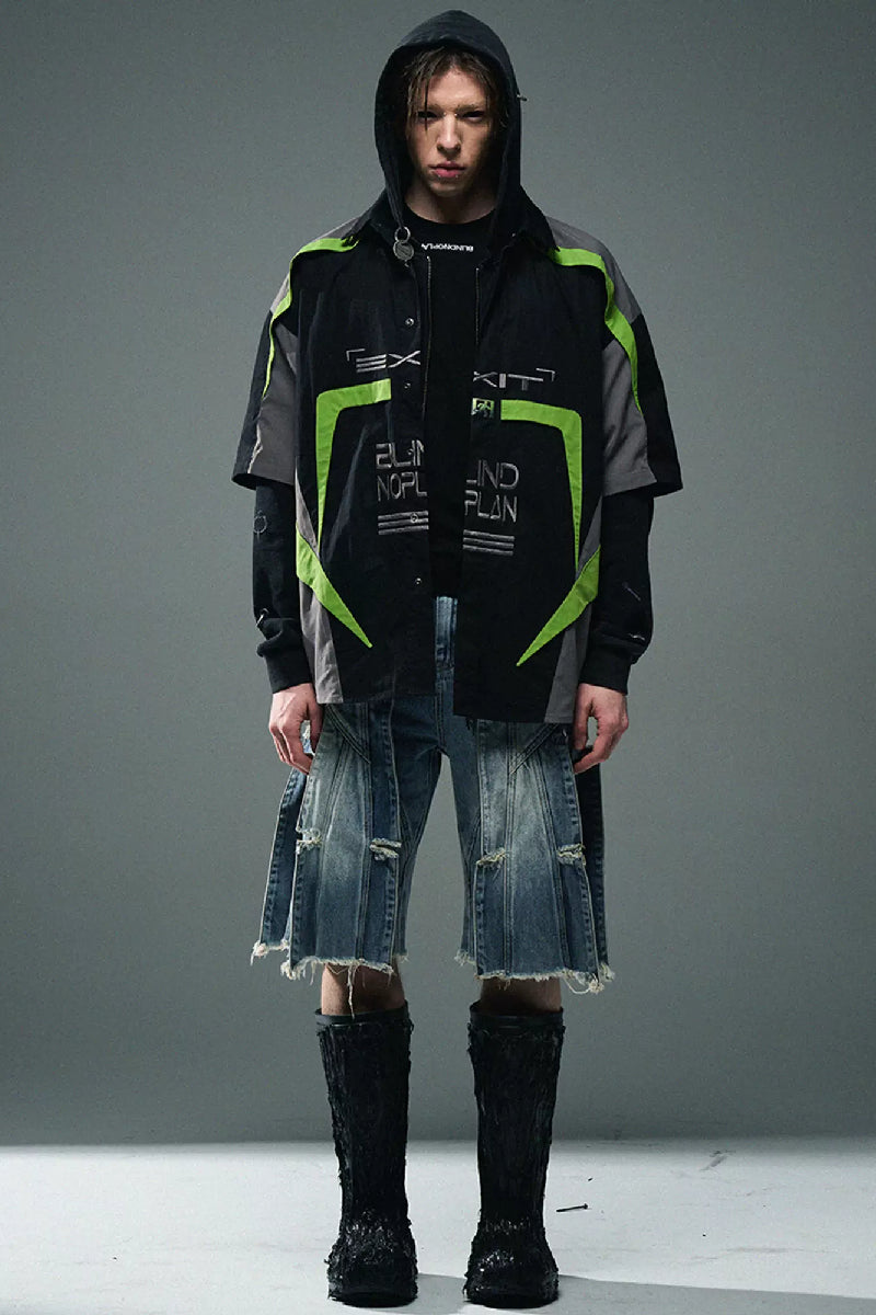 Distressed Crosshatch Washed Jorts