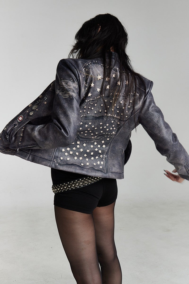 Vintage Punk Cropped Biker Jacket