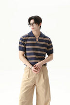 Striped V-Neck Polo Tee