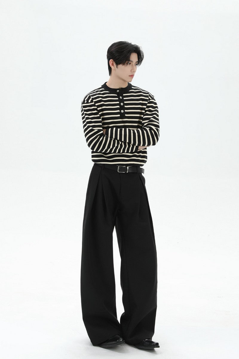 Striped Henley Wool Sweater