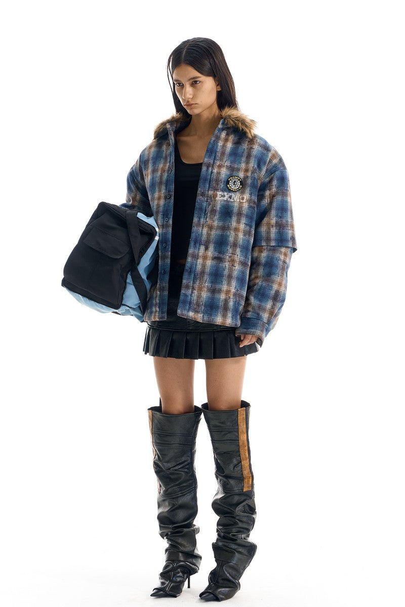 Plaid Layered Fleece Shirt Jacket