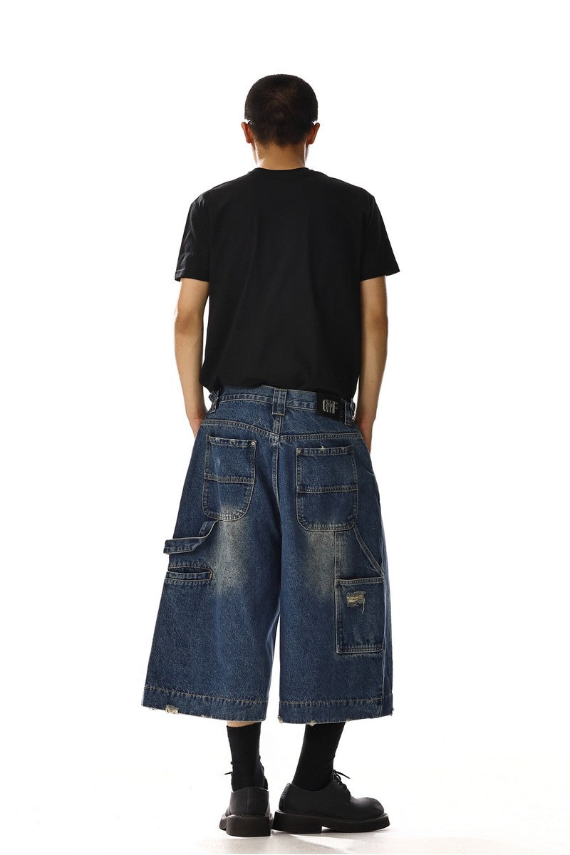 Washed Blue Cargo Shorts
