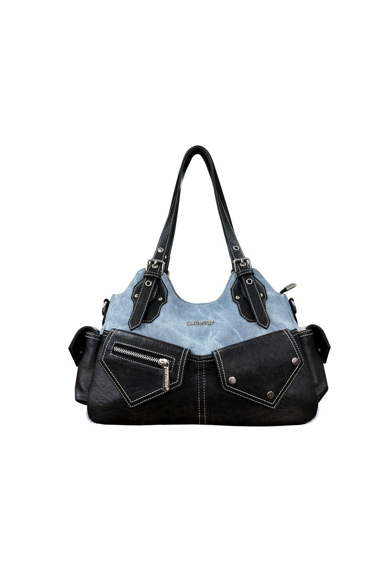 Denim Patchwork Underarm Bag