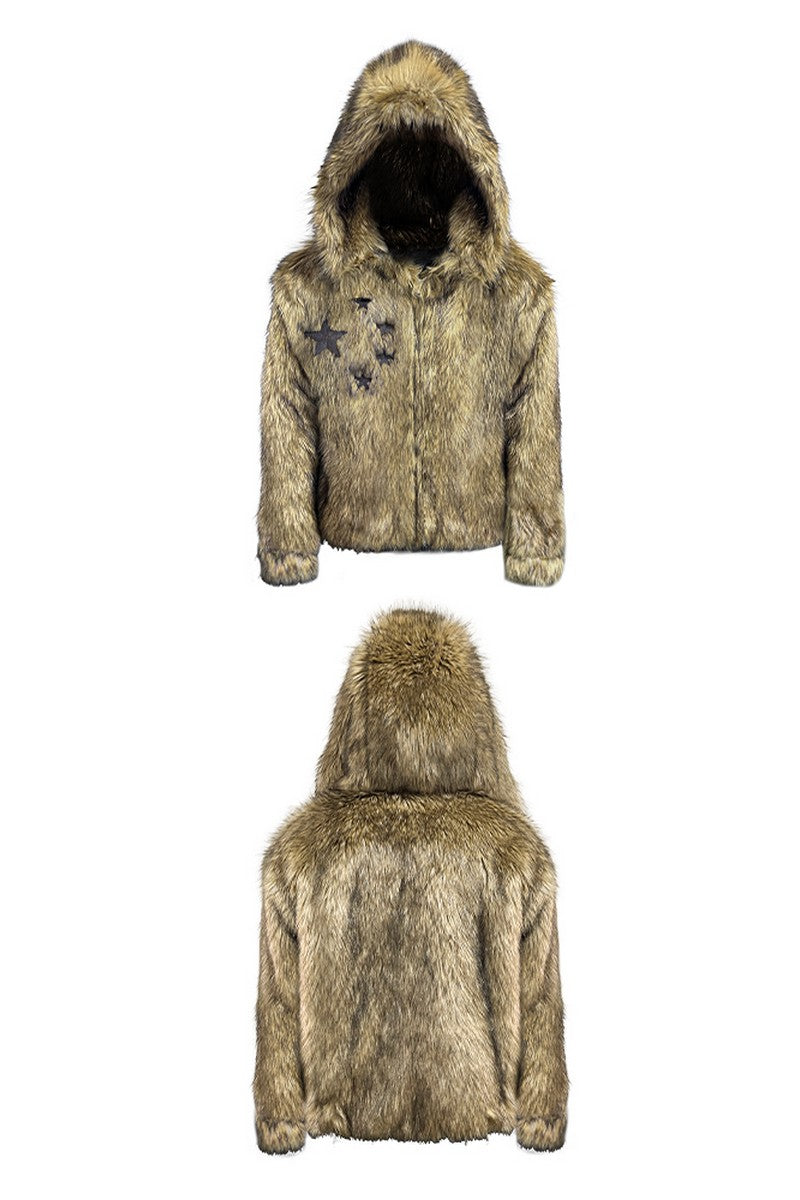 Star Patch Fur Jacket