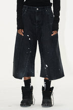 Washed Splatter Flocked Jorts
