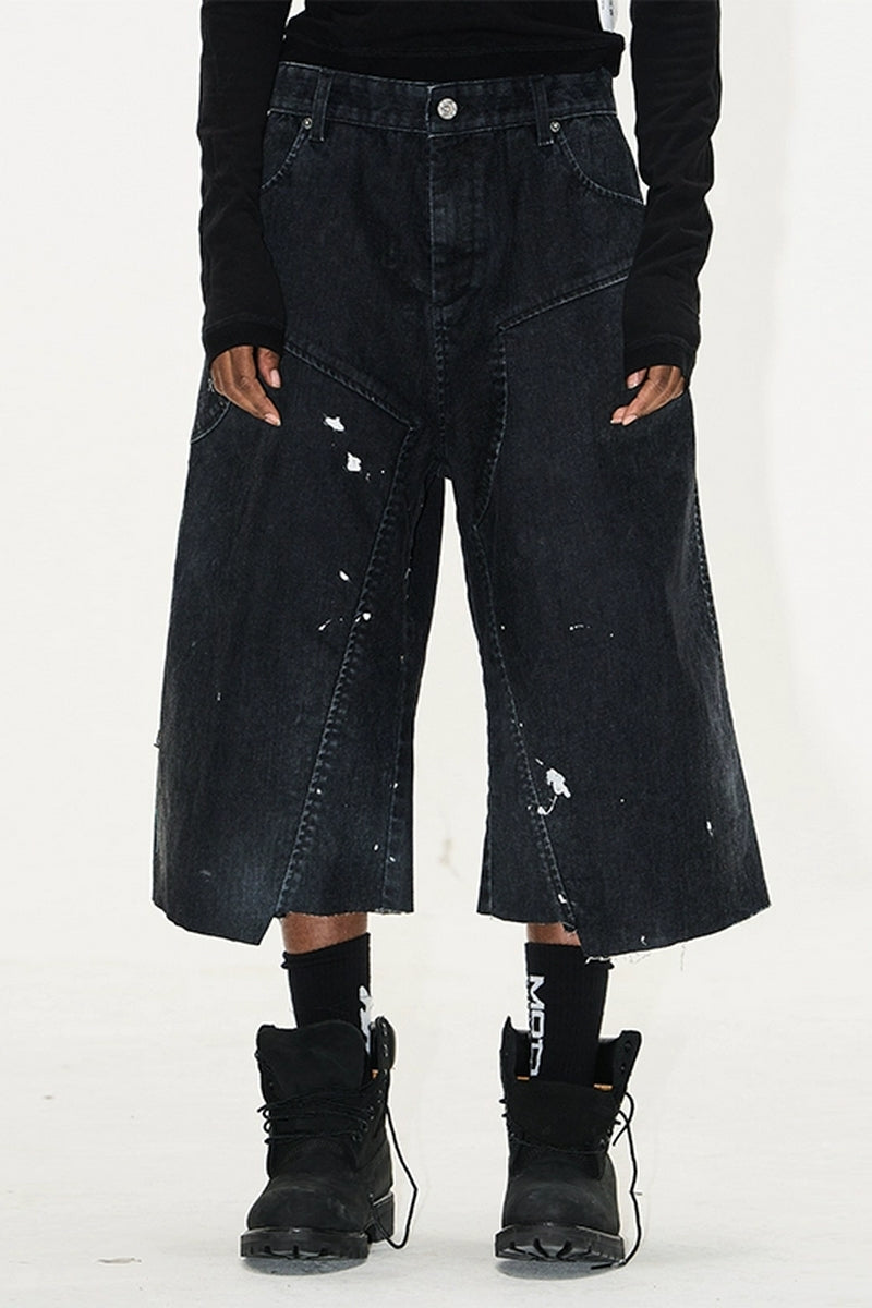 Washed Splatter Flocked Jorts