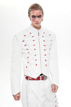Drawstring Cropped Stand Collar Jacket