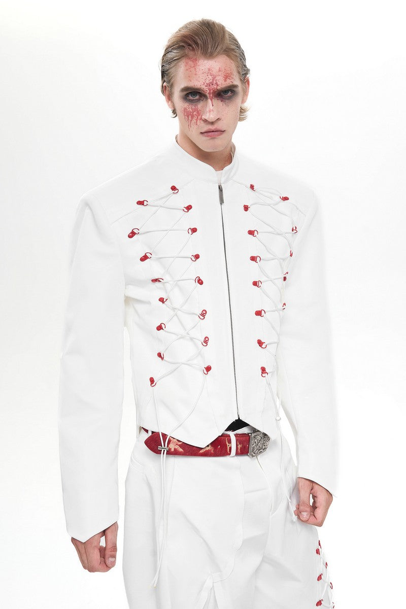 Drawstring Cropped Stand Collar Jacket