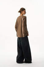Contrast V Neck Long Sleeve Tee