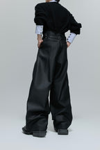 Glossy Pleated Straight Leg Trousers