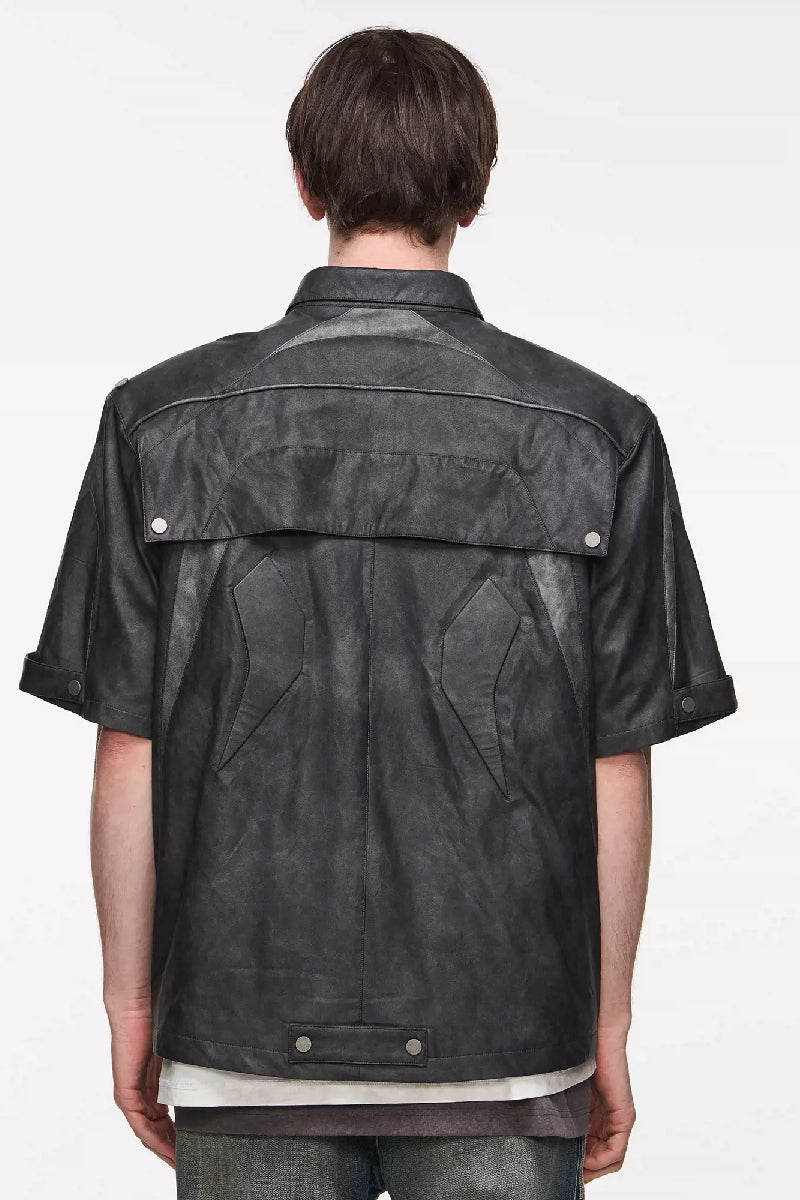 Embossed Patchwork Biker Leather Shirt