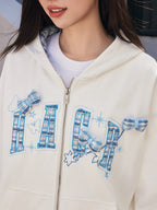 Embroidered Plaid Zip Hoodie