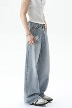 Washed Distressed Straight Leg Jeans