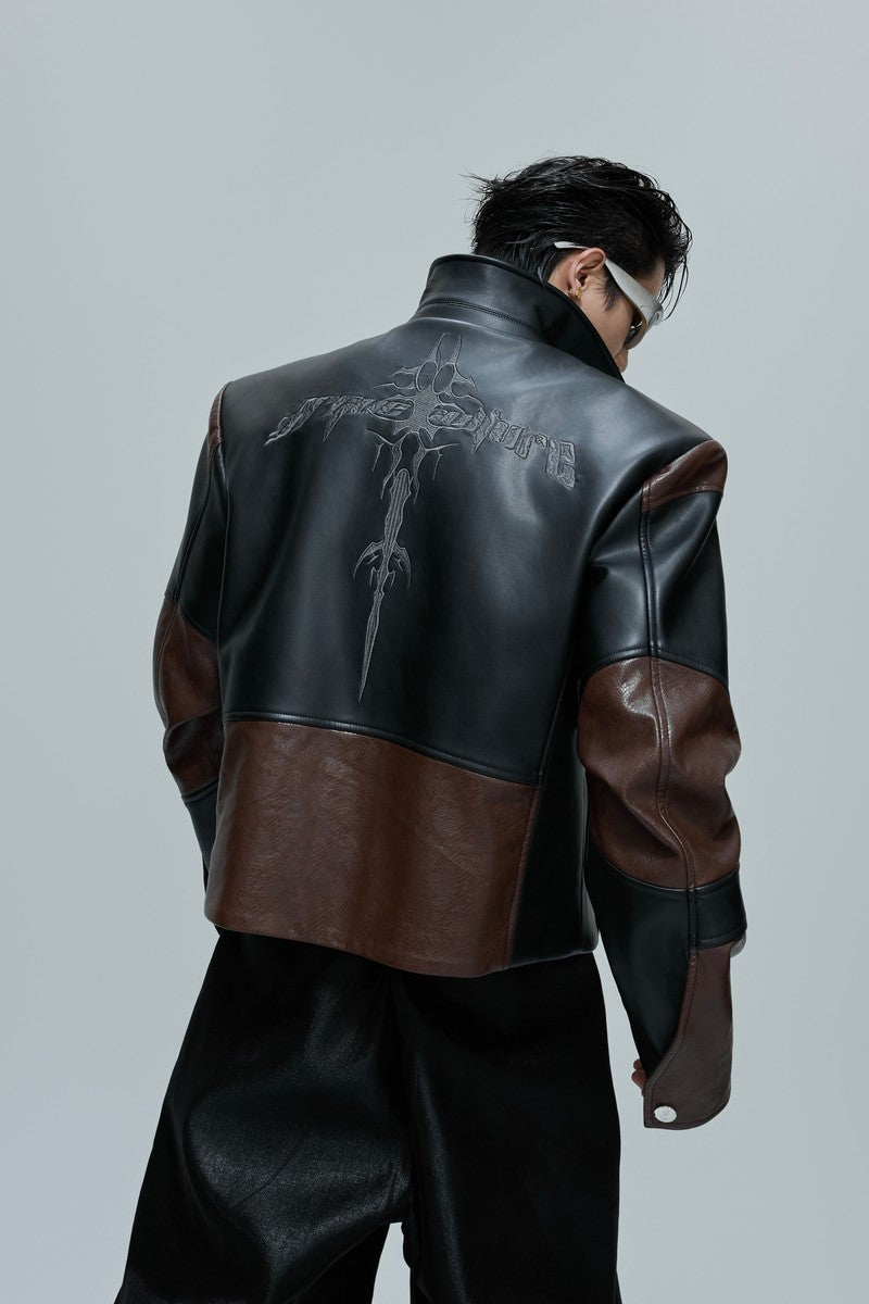 Croc Patchwork Contrast Leather Jacket