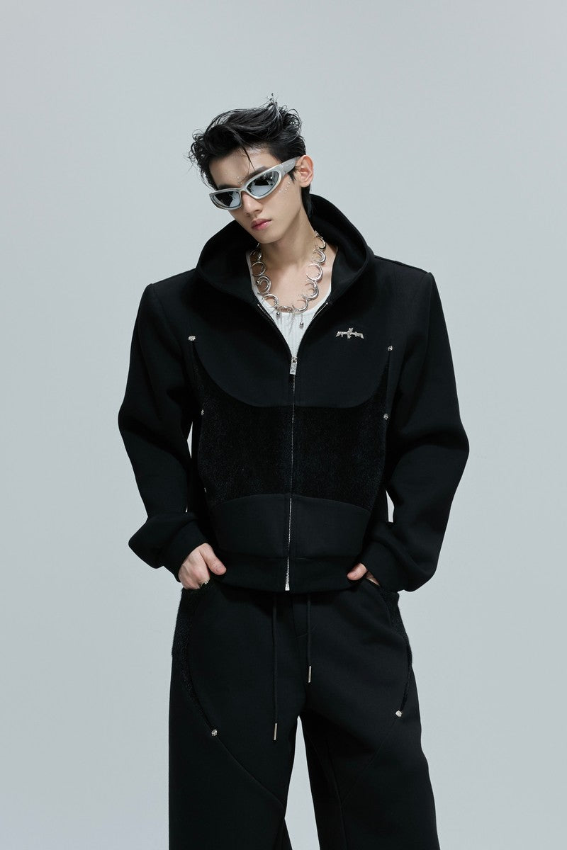 Fur Patchwork Zip-Up Hoodie