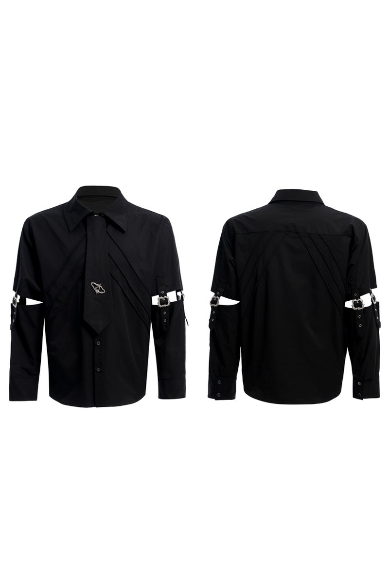 Strap Cutout Layered Button-Up Shirt