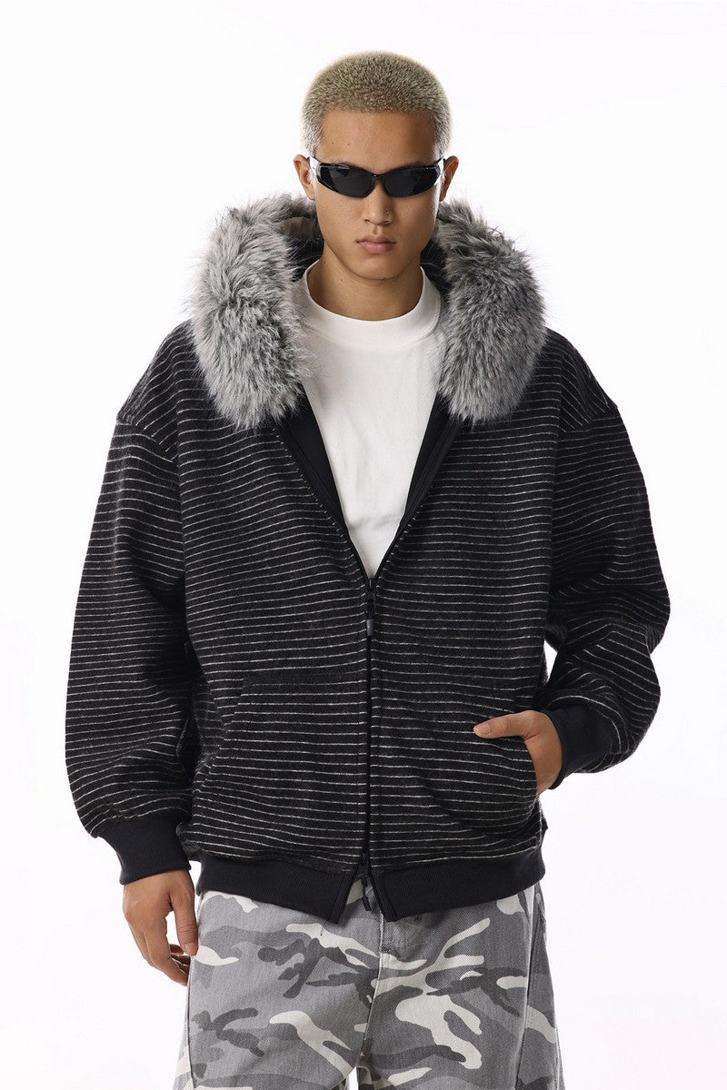 Striped Knit Zip Up Hoodie