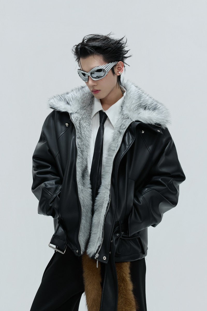 Faux Fur Puffer Biker Jacket