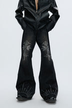 Washed Rhinestone Flare Jeans