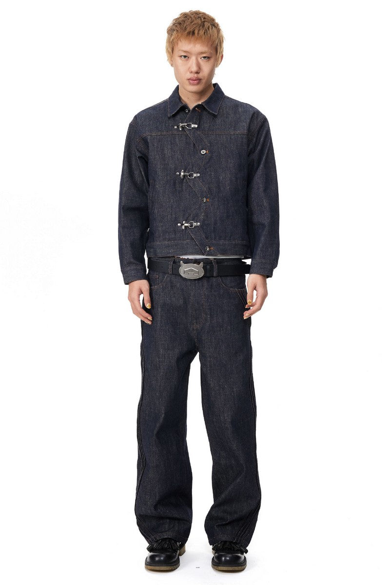 Twisted Seam Raw Denim Jacket