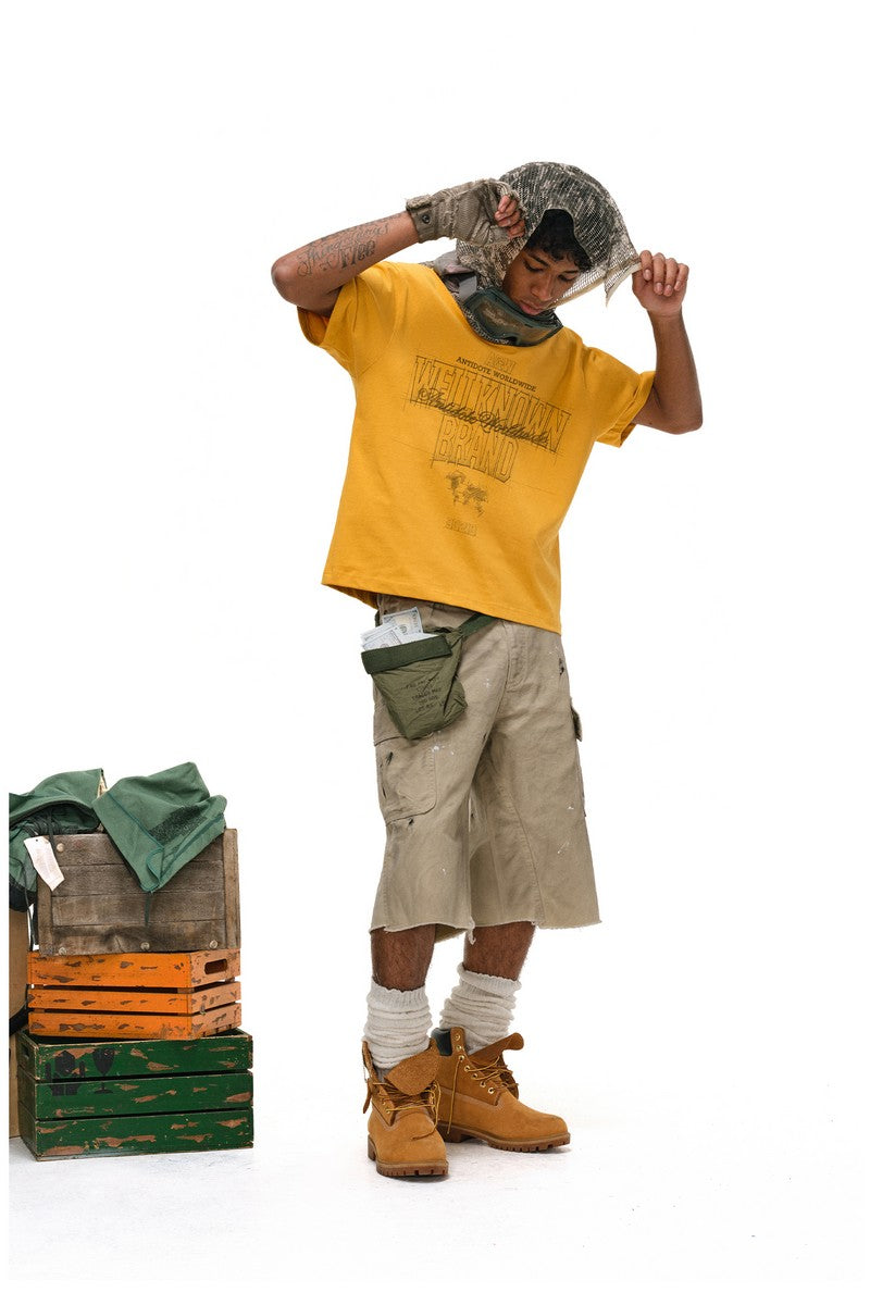 Distressed Dirty Wash Cargo Shorts