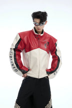 Colorblock PU Leather Biker Jacket