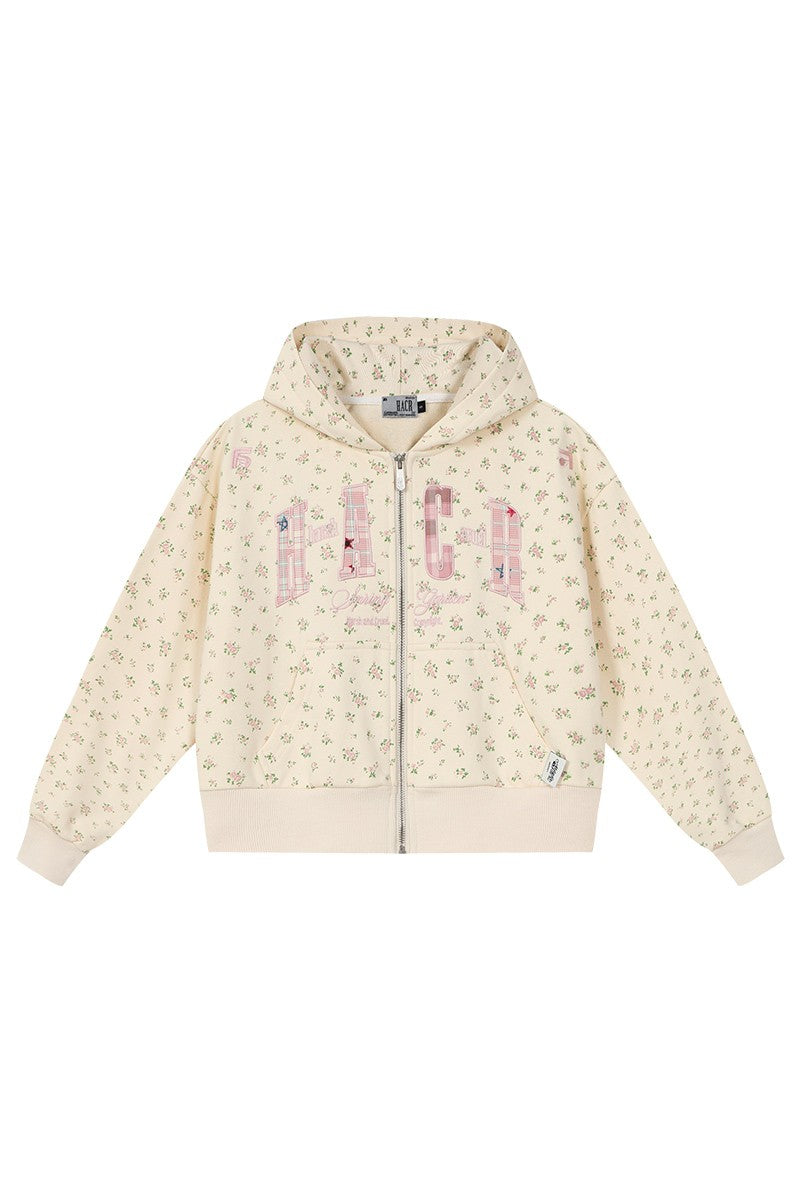 Floral Embroidery Zip Up Hoodie