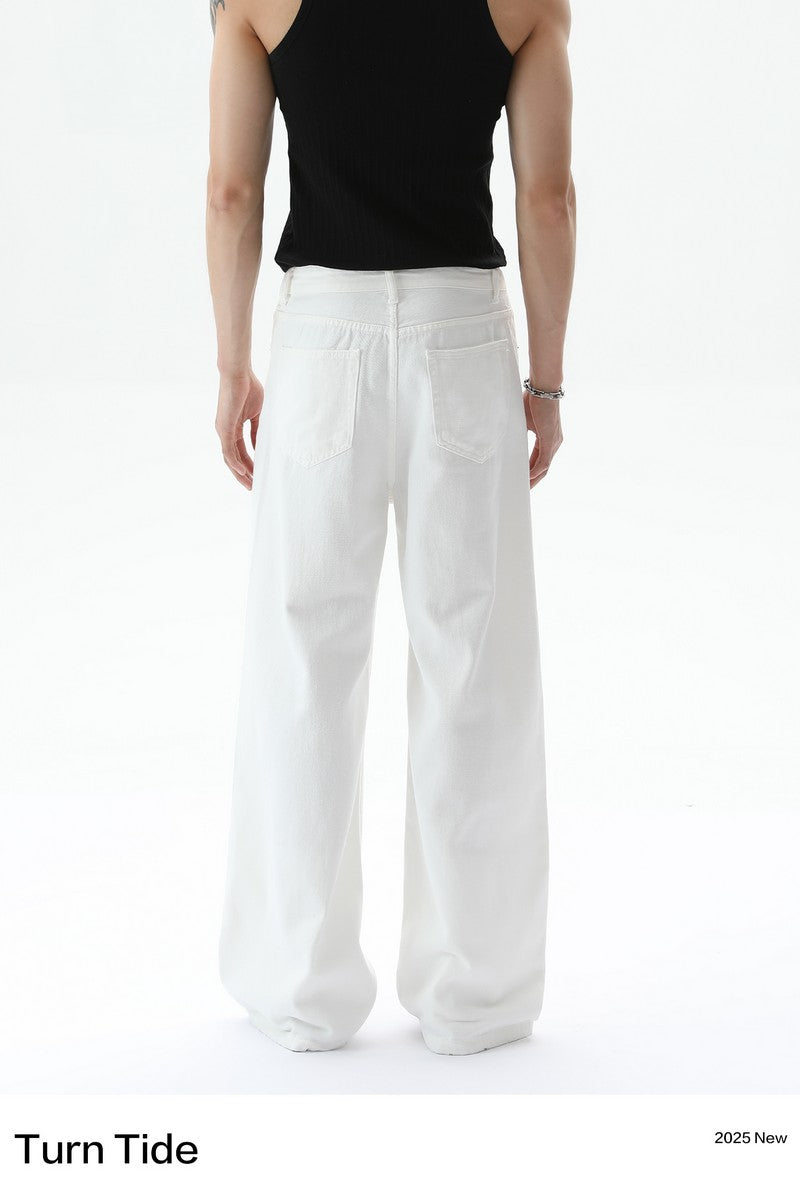 Washed Distressed Straight Leg Jeans