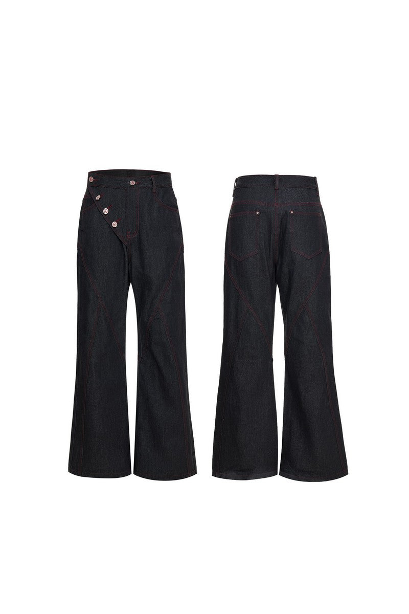 Black Flared Raw Jeans