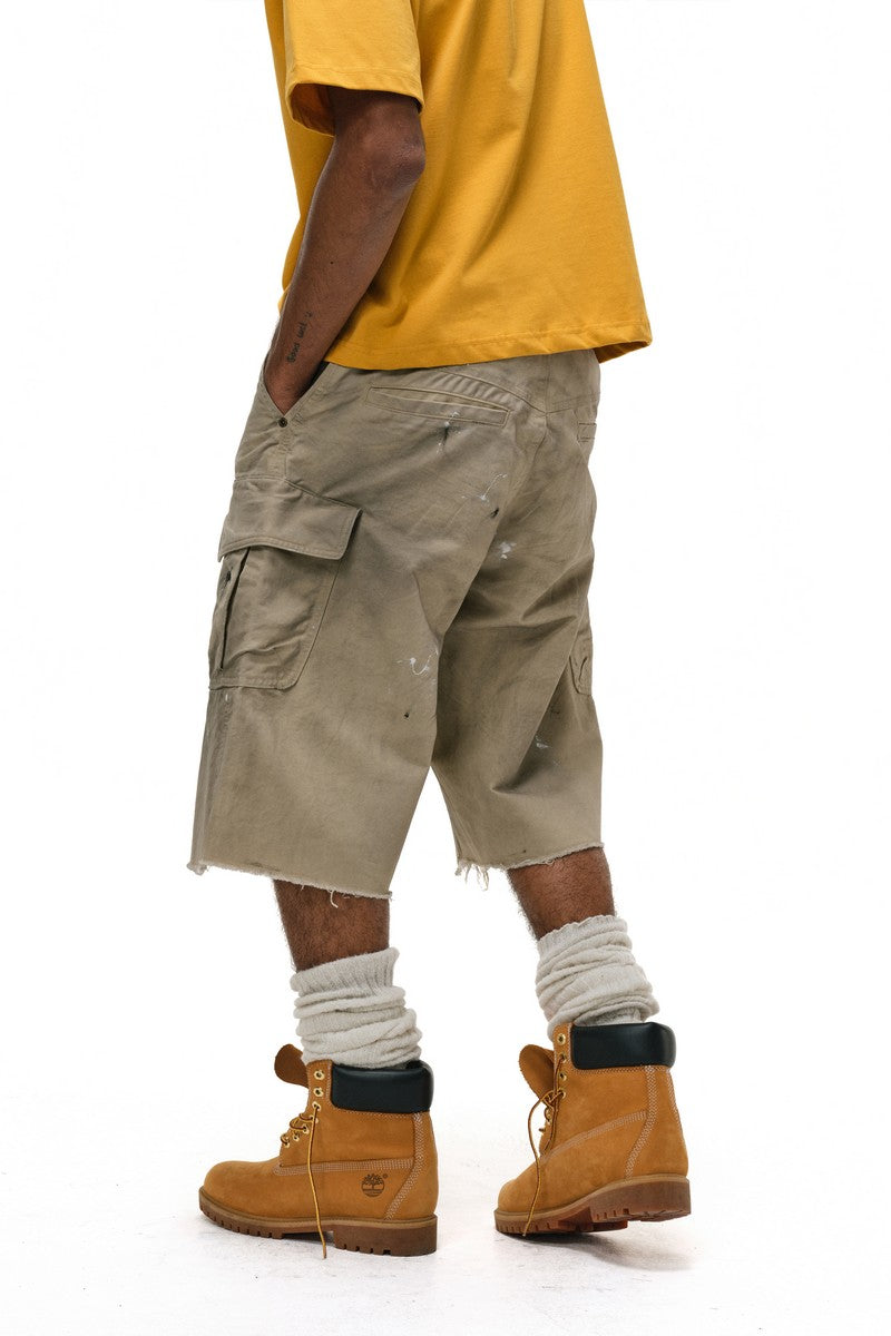 Distressed Dirty Wash Cargo Shorts