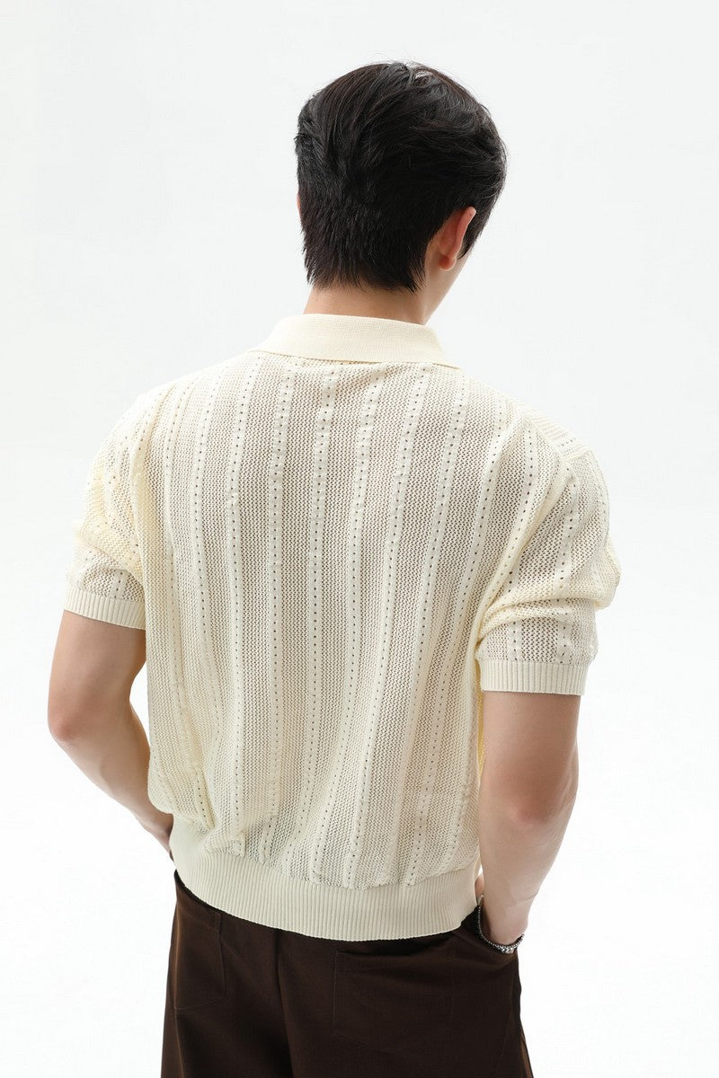 Textured Vintage Knit Polo Tee