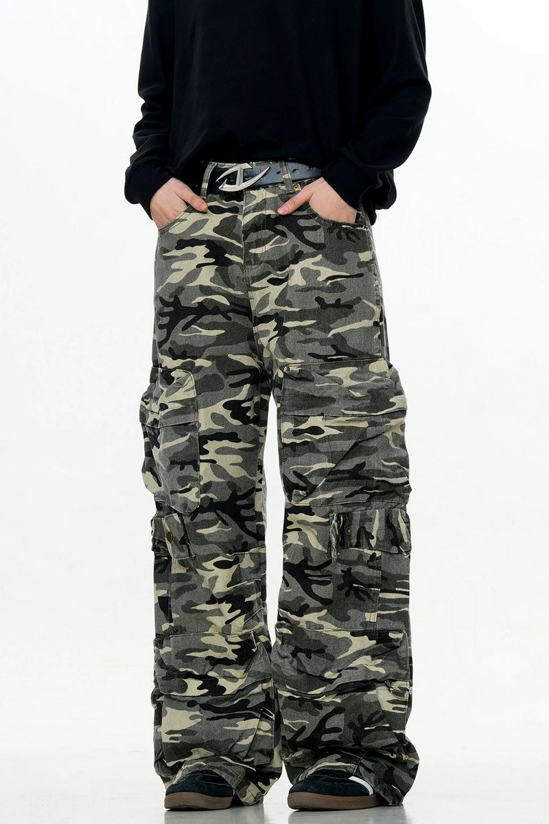 Distressed Camo Cargo Pants