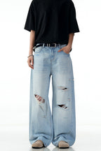 Blue Ripped Straight Jeans