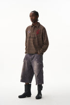Plaid Badge Long Sleeve Polo