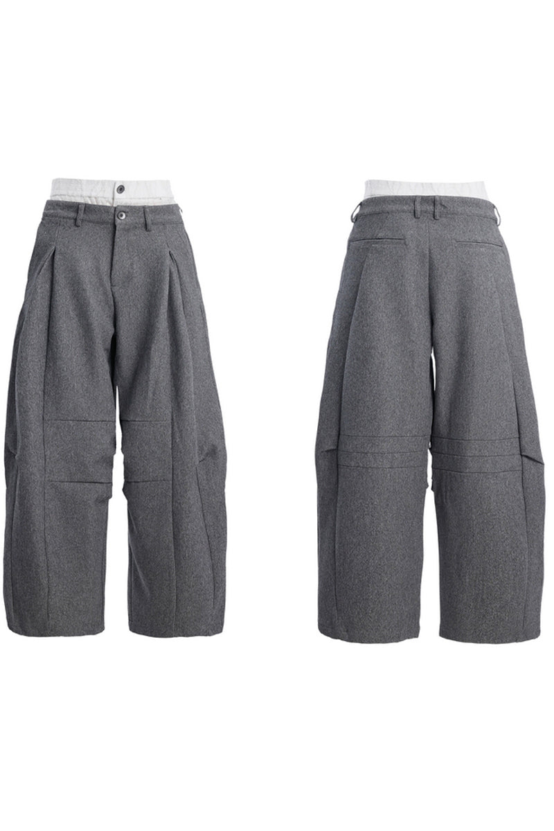 Double-Waist Layered Wide-Leg Trousers
