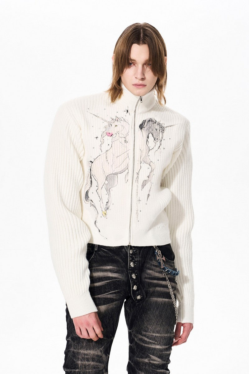 Unicorn Print Rhinestone Cardigan