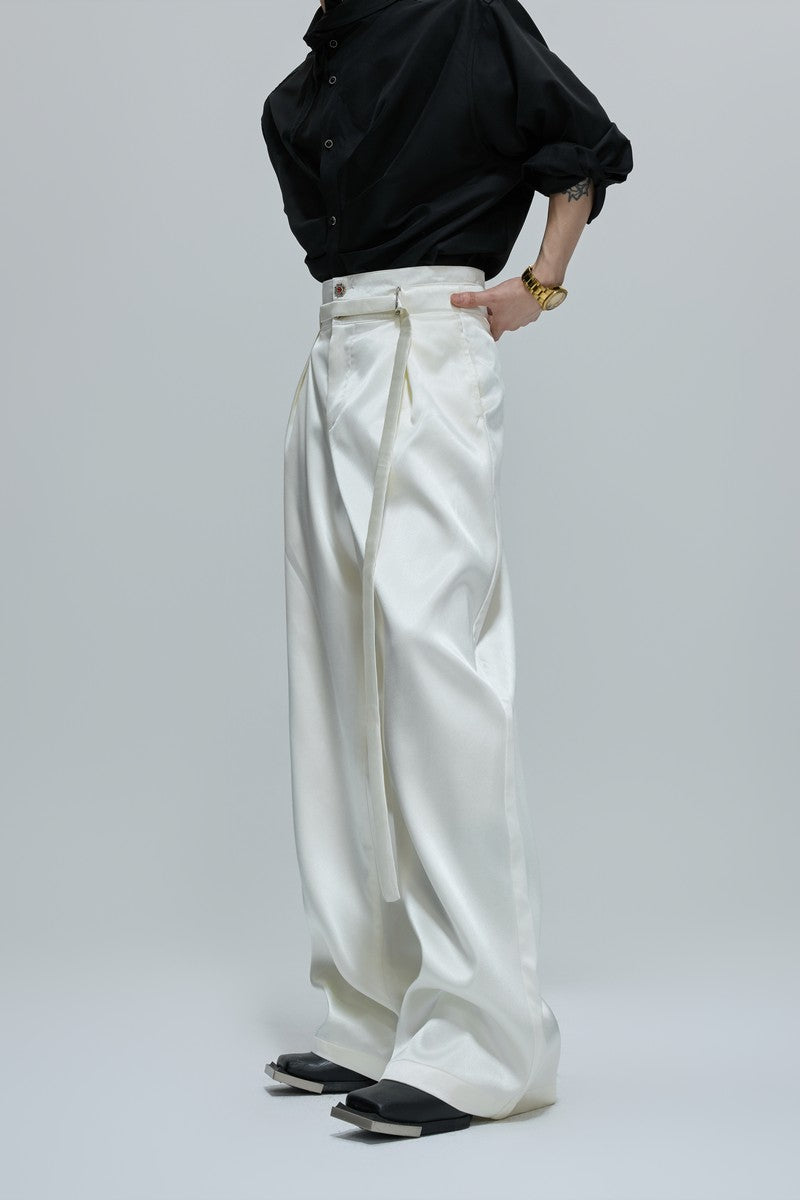 Glossy Cinched Waist Trousers
