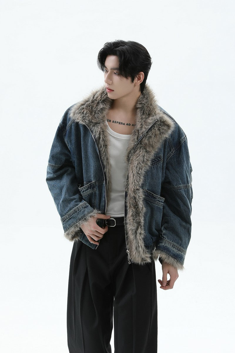 Fleece Lined Denim Puffer Jacket