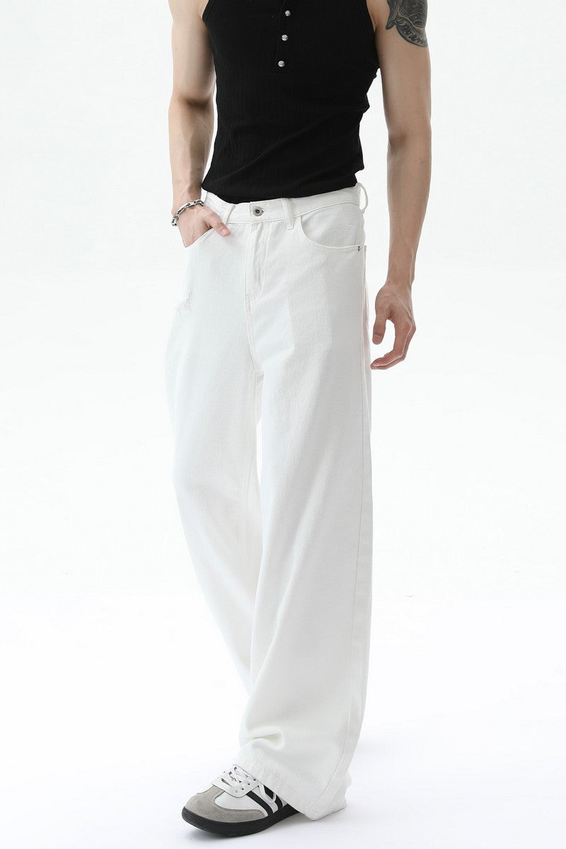 Washed Distressed Straight Leg Jeans