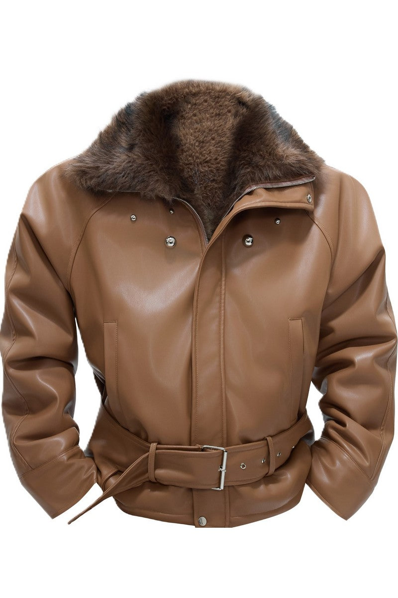 Faux Fur Puffer Biker Jacket