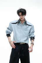 Colorblock Sequin Draped Shoulder Shirt