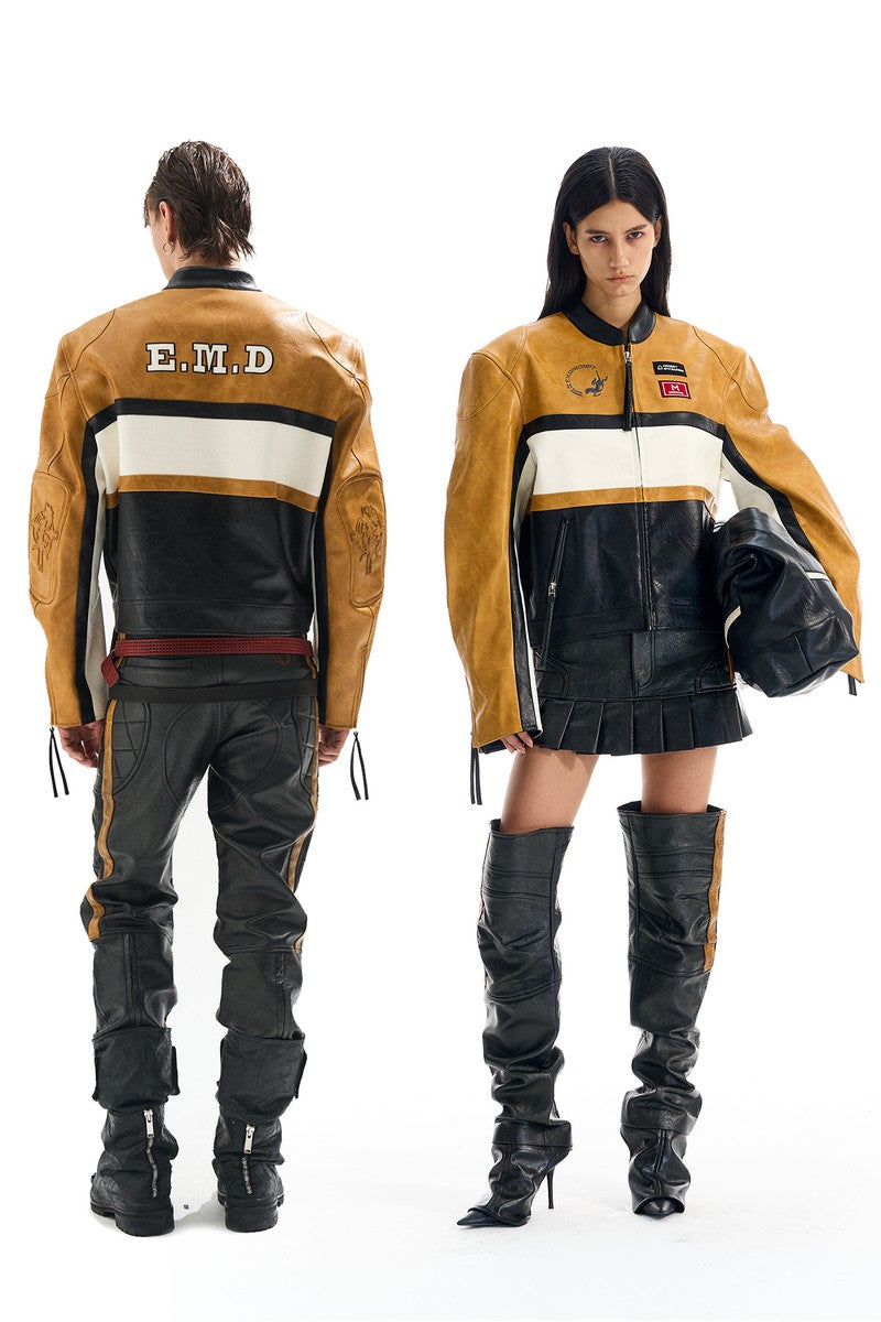 Colorblock Faux leather Biker Jacket