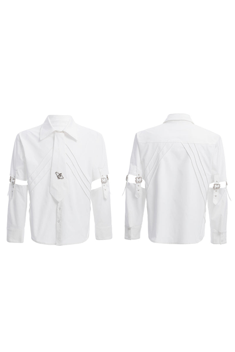 Strap Cutout Layered Button-Up Shirt