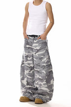 Grey Camo Wide Cargo Pants