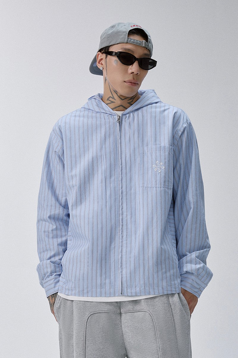 Striped Zip Hooded Shirt Jacket