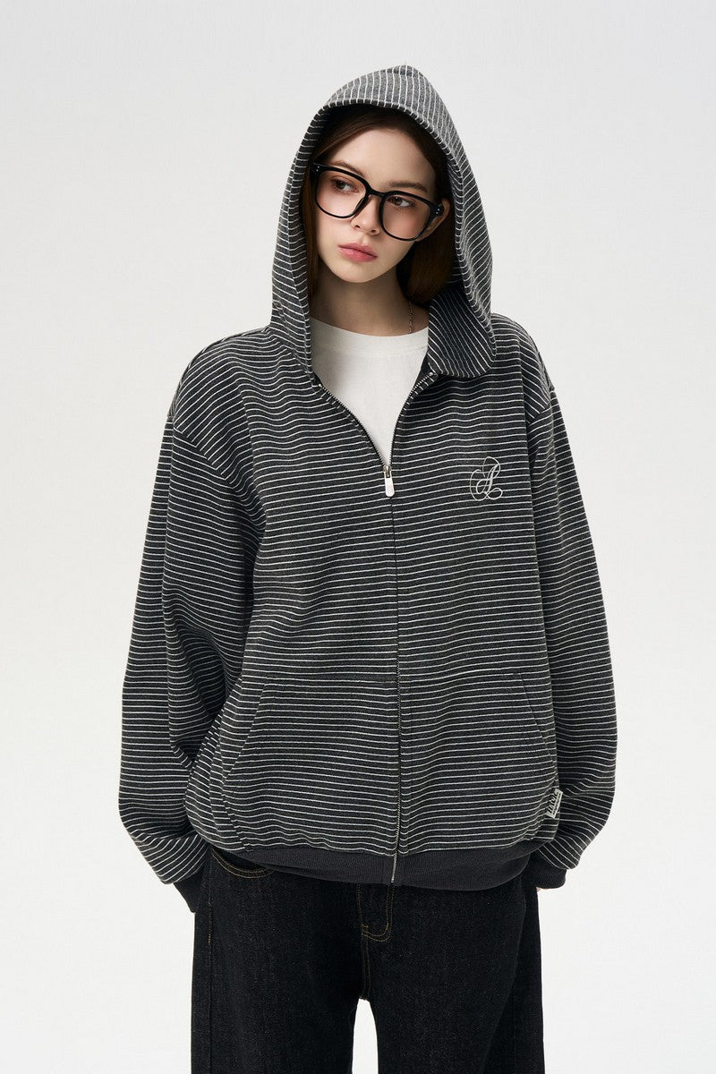 Fleece Stripe Zip Hoodie