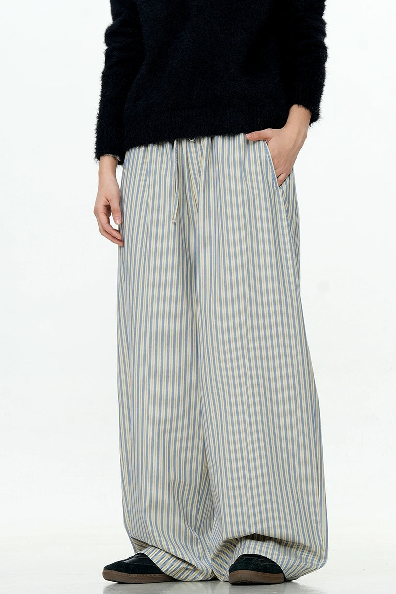 Light Striped Wide-Leg Trousers